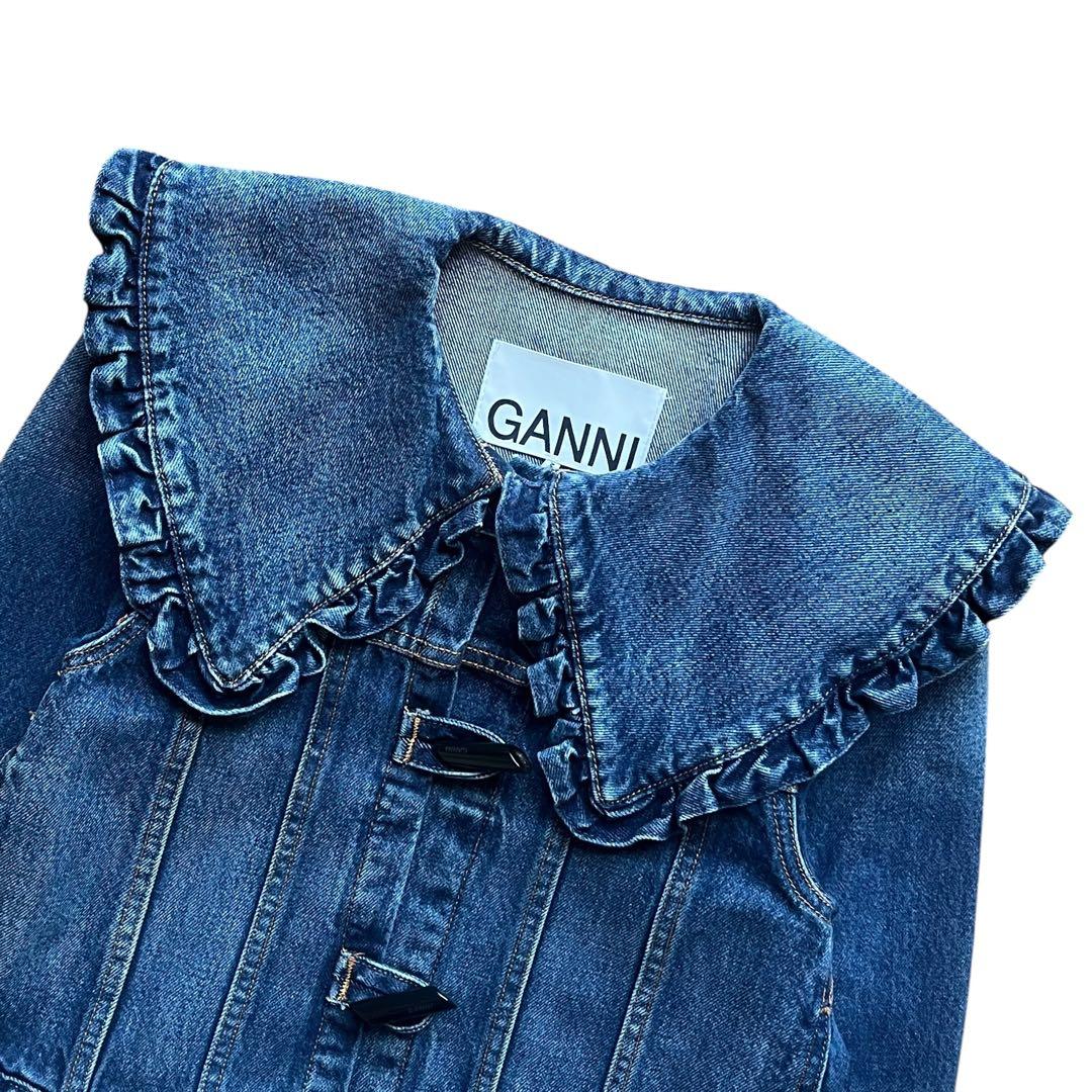 【極美品】GANNI 32 フリル襟 ラッフルカラー デニムジャケット