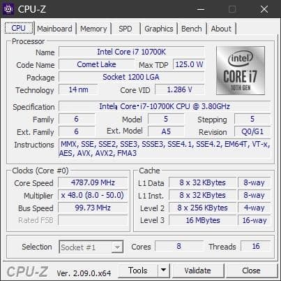 確認済 インテルCPU Core i7-10700K SRH72 LGA1200