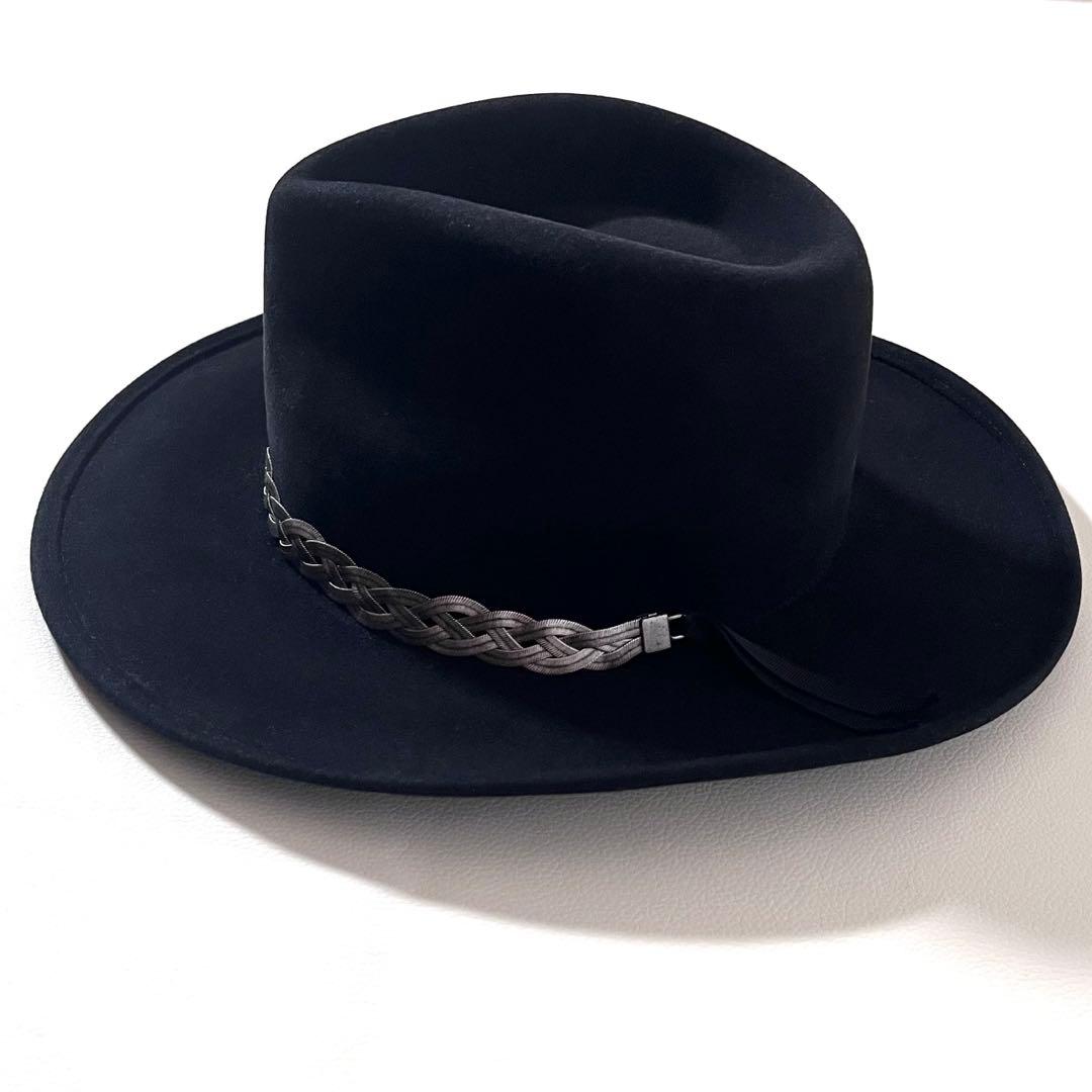 【美品】ボルサリーノ　中折れ ハット　ラビットフェルト　イタリア製　編み込み金具