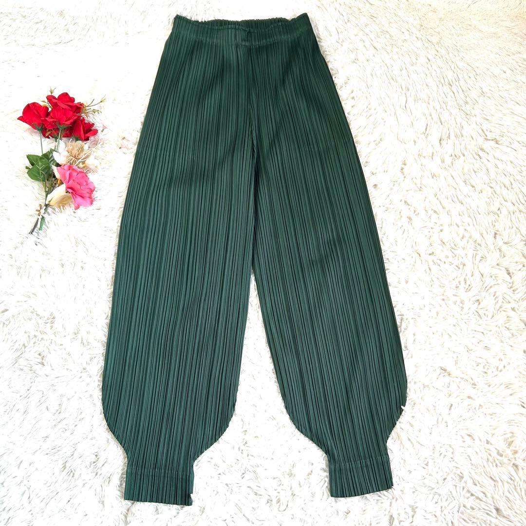 【極美品】プリーツプリーズ 24AW ワイド ジョガーパンツ M 緑 近年