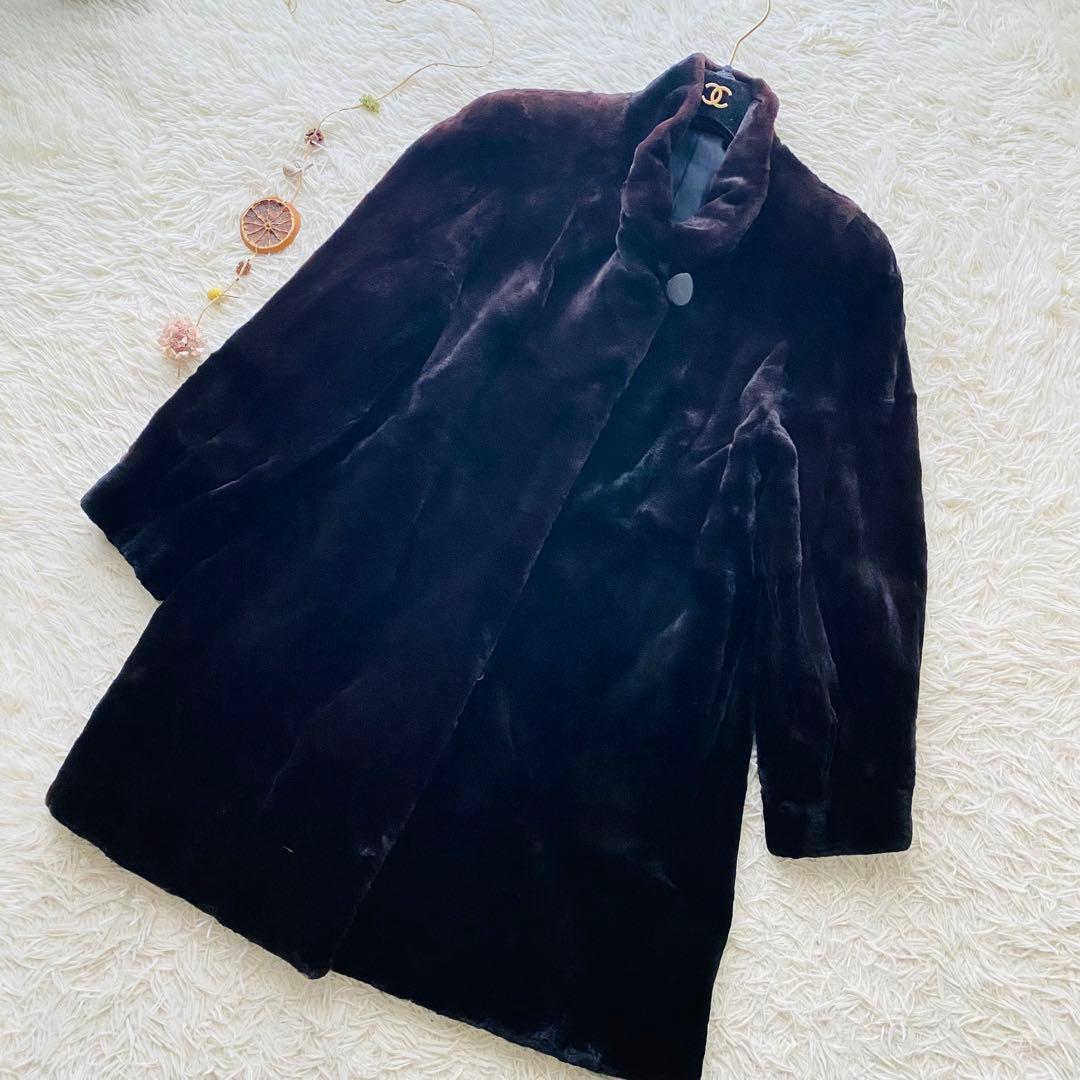 極美品 サガミンク 着丈91㎝ シェアードミンク リアルファー 毛皮コート XL