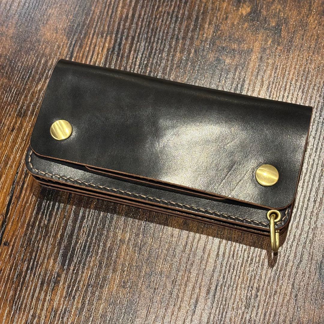 栃木レザー　トラッカーウォレット　茶芯ブラック　3層