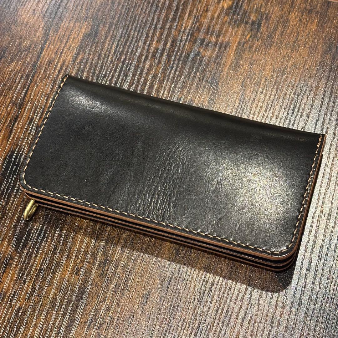 栃木レザー　トラッカーウォレット　茶芯ブラック　3層