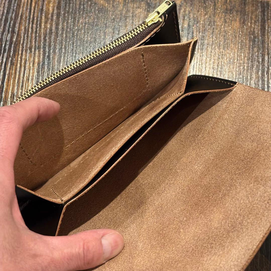 栃木レザー　トラッカーウォレット　茶芯ブラック　3層