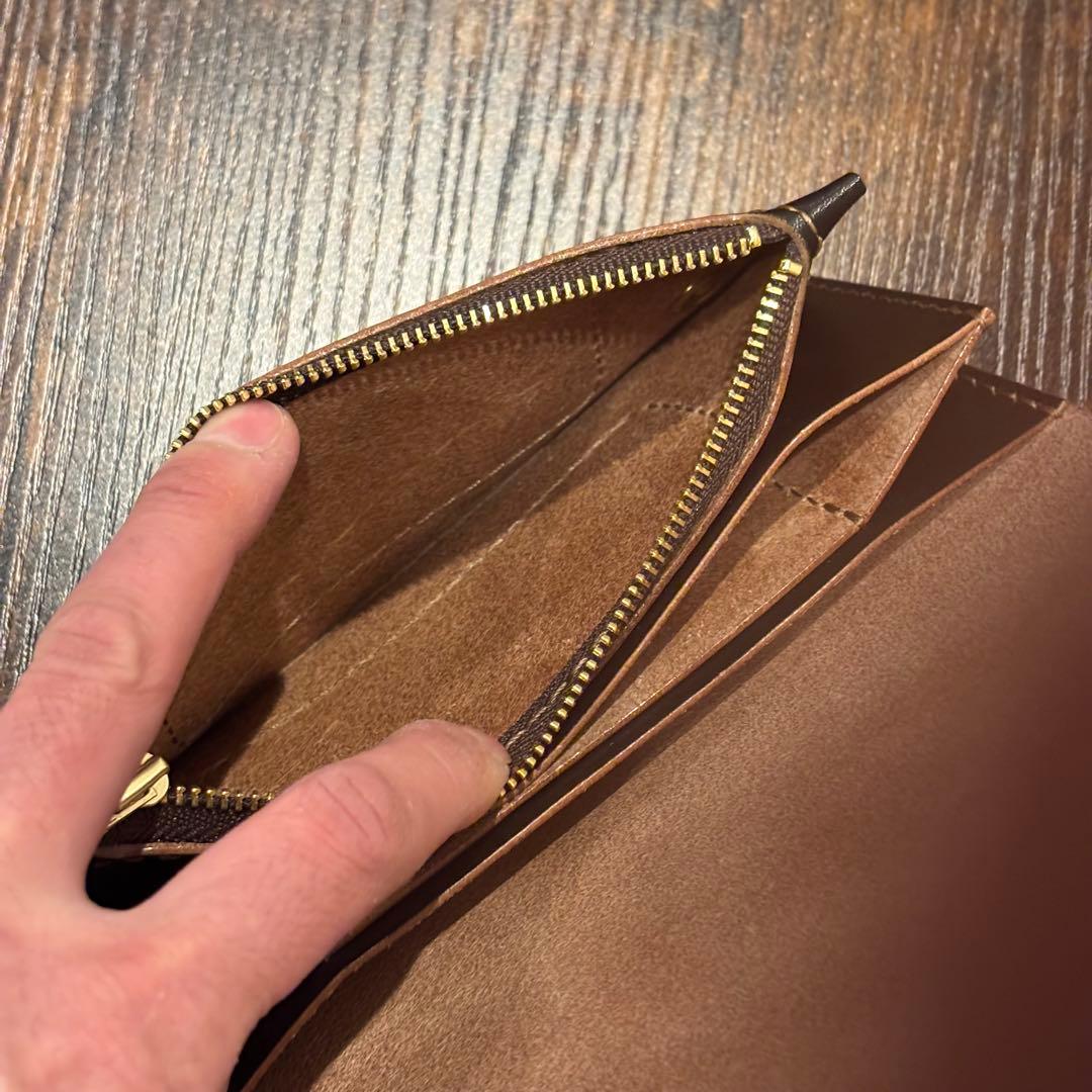 栃木レザー　トラッカーウォレット　茶芯ブラック　3層