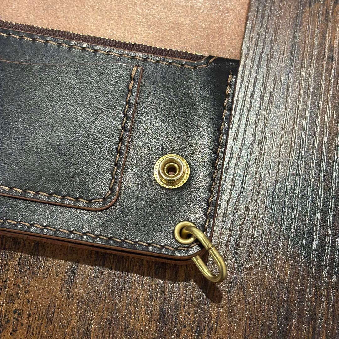 栃木レザー　トラッカーウォレット　茶芯ブラック　3層