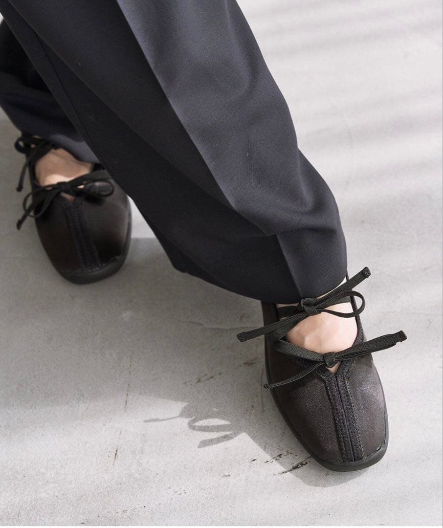 LE TALON ルタロン ダブルリボン バレリーナ シューズ ブラック