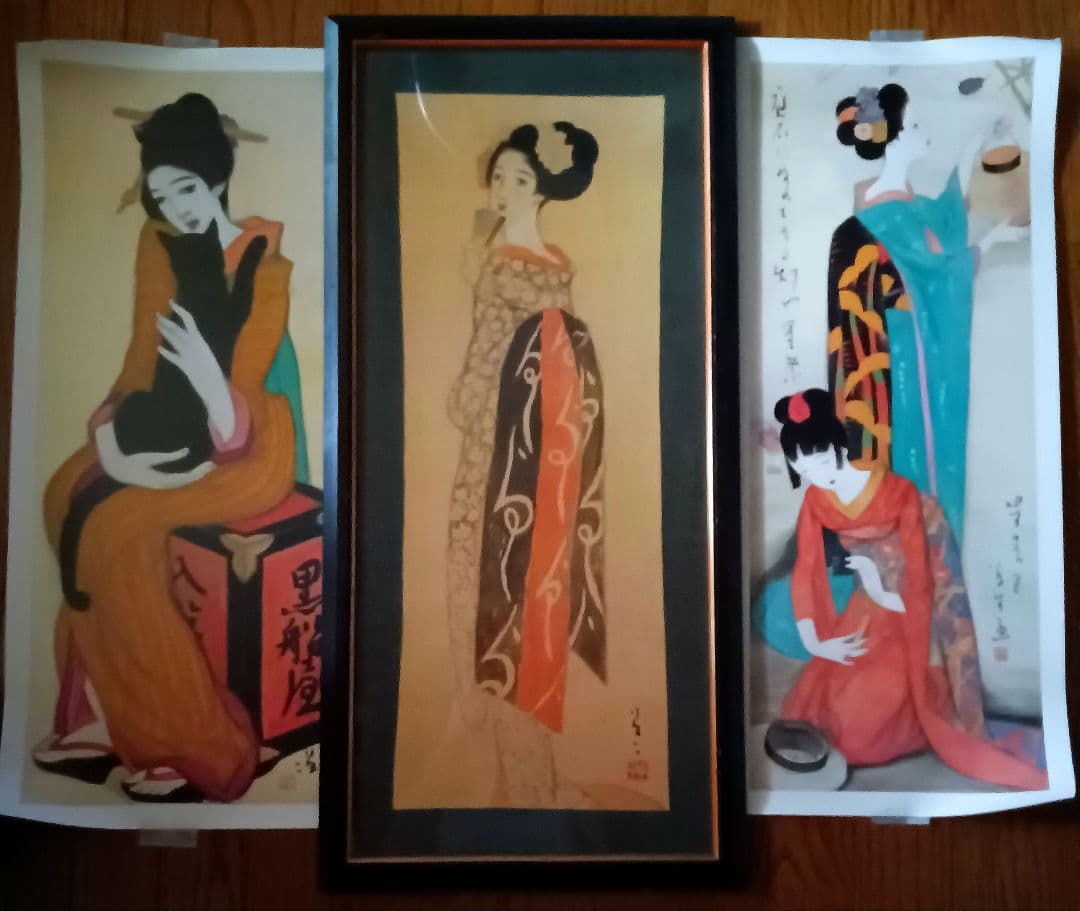 竹久夢二額入り 夢二手ぬぐい　舞姫　星祭り 黒船　大正ロマン　アンティーク