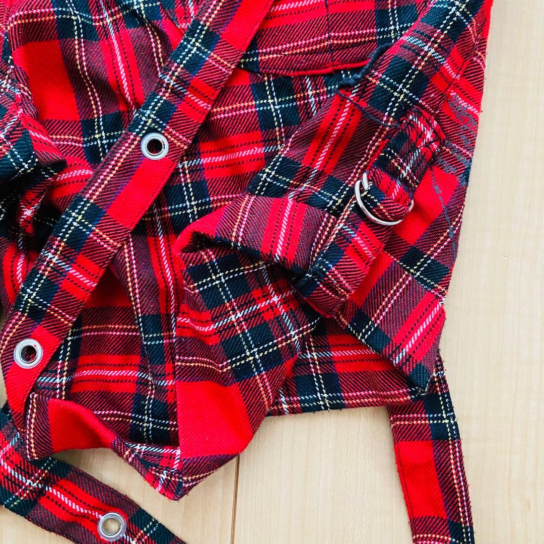 【M∀D GirL】サスペンダーつきショートパンツ｜赤チェックＭサイズ