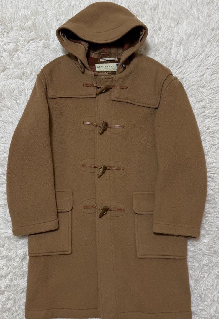 Gloverall ダッフルコート　チェック柄　英国製　キャメル色Size L