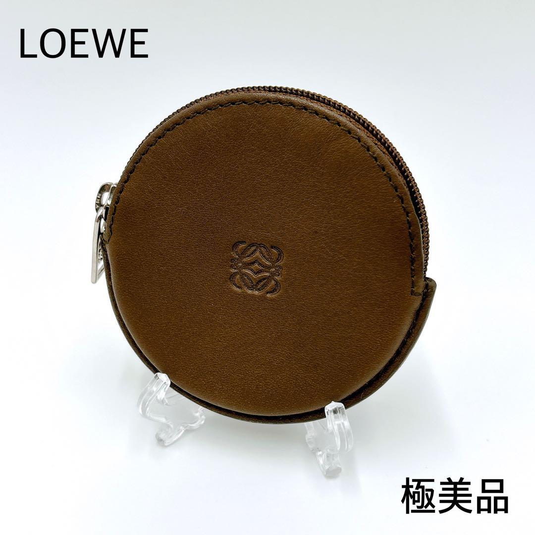 極美品 ＊ LOEWE ロエベ アナグラム レザー 丸型 ケース ブラウン