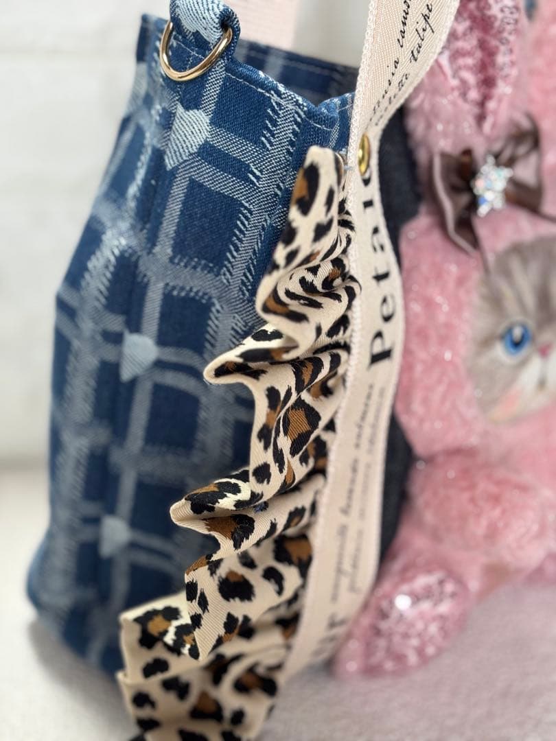 ゆ*ら様 コヤンイサムチョン　ハンドメイド　デニムトートバッグ　ヒョウ柄フリル