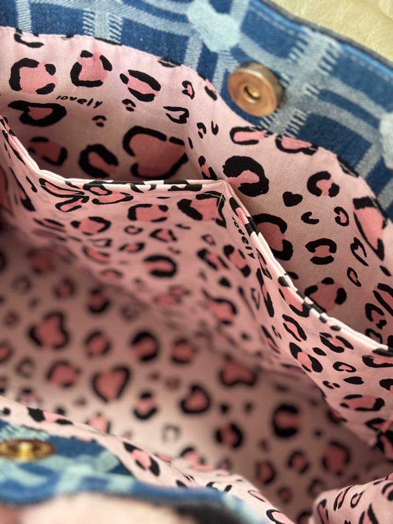 ゆ*ら様 コヤンイサムチョン　ハンドメイド　デニムトートバッグ　ヒョウ柄フリル