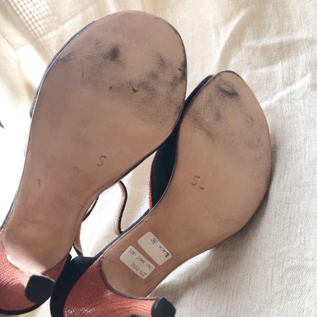 タンゴシューズ　サンダル　黒スウェード　オレンジ　オレンジヒール