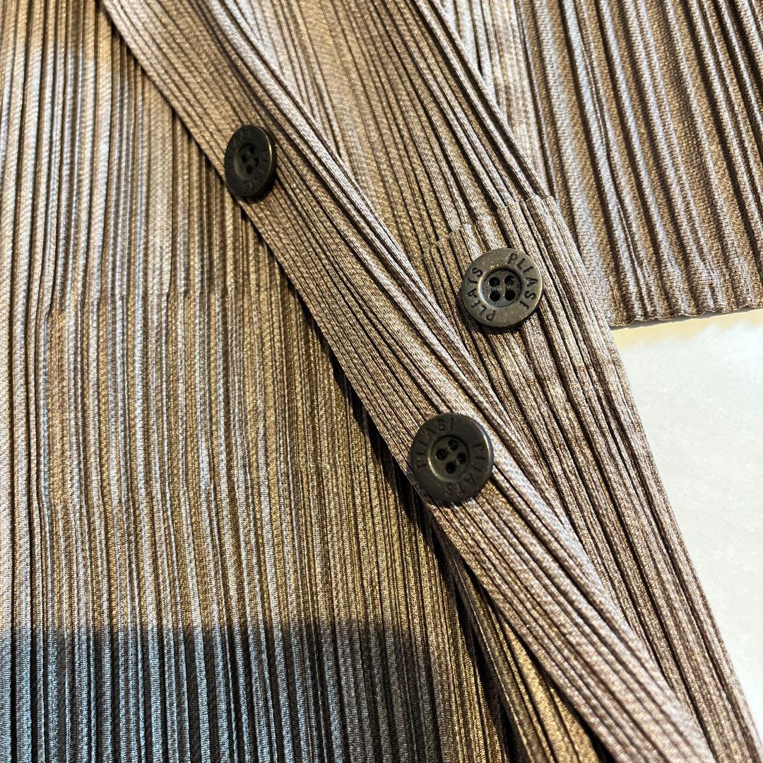 PLEATS PLEASE ストライプカーディガン ブラウン　イッセイミヤケ