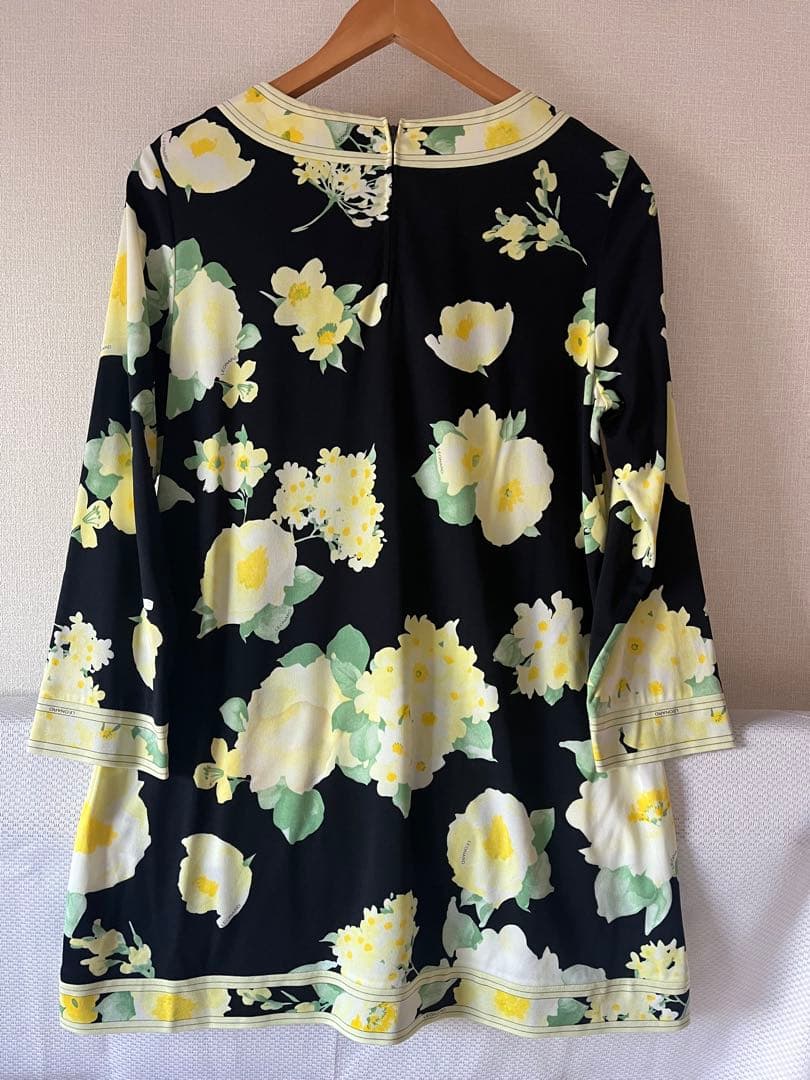 美品⭐️レオナール⭐️カンカン⭐️花柄トリム⭐️七分袖チュニック⭐️サイズ42