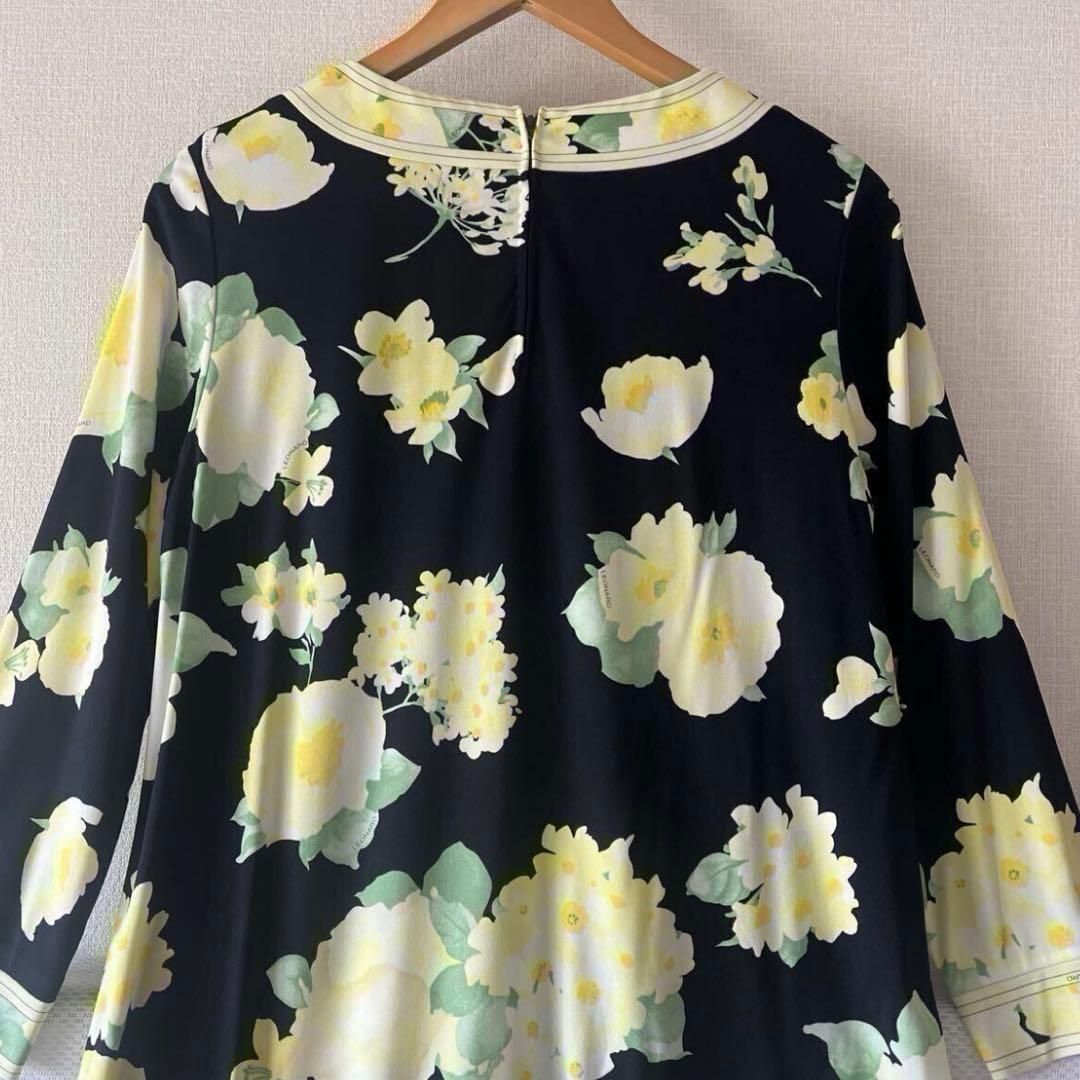 美品⭐️レオナール⭐️カンカン⭐️花柄トリム⭐️七分袖チュニック⭐️サイズ42