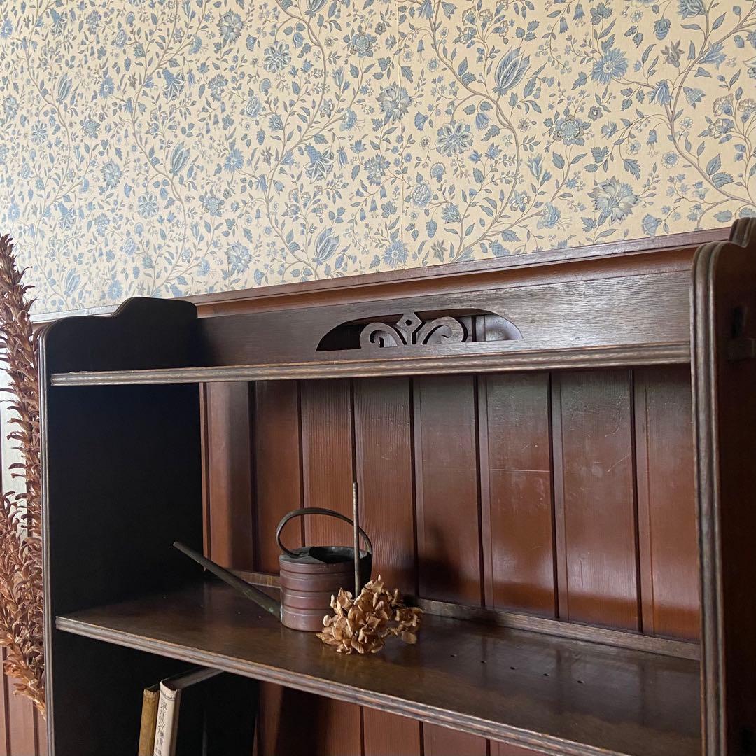 アンティーク　古い本棚　レトロ　楔棚　オープンラック　くさび棚　本止め棒付き