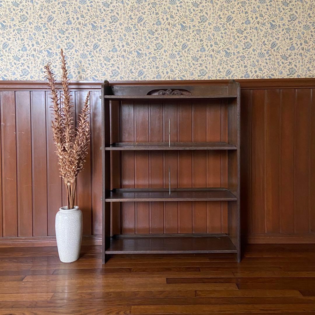 アンティーク　古い本棚　レトロ　楔棚　オープンラック　くさび棚　本止め棒付き