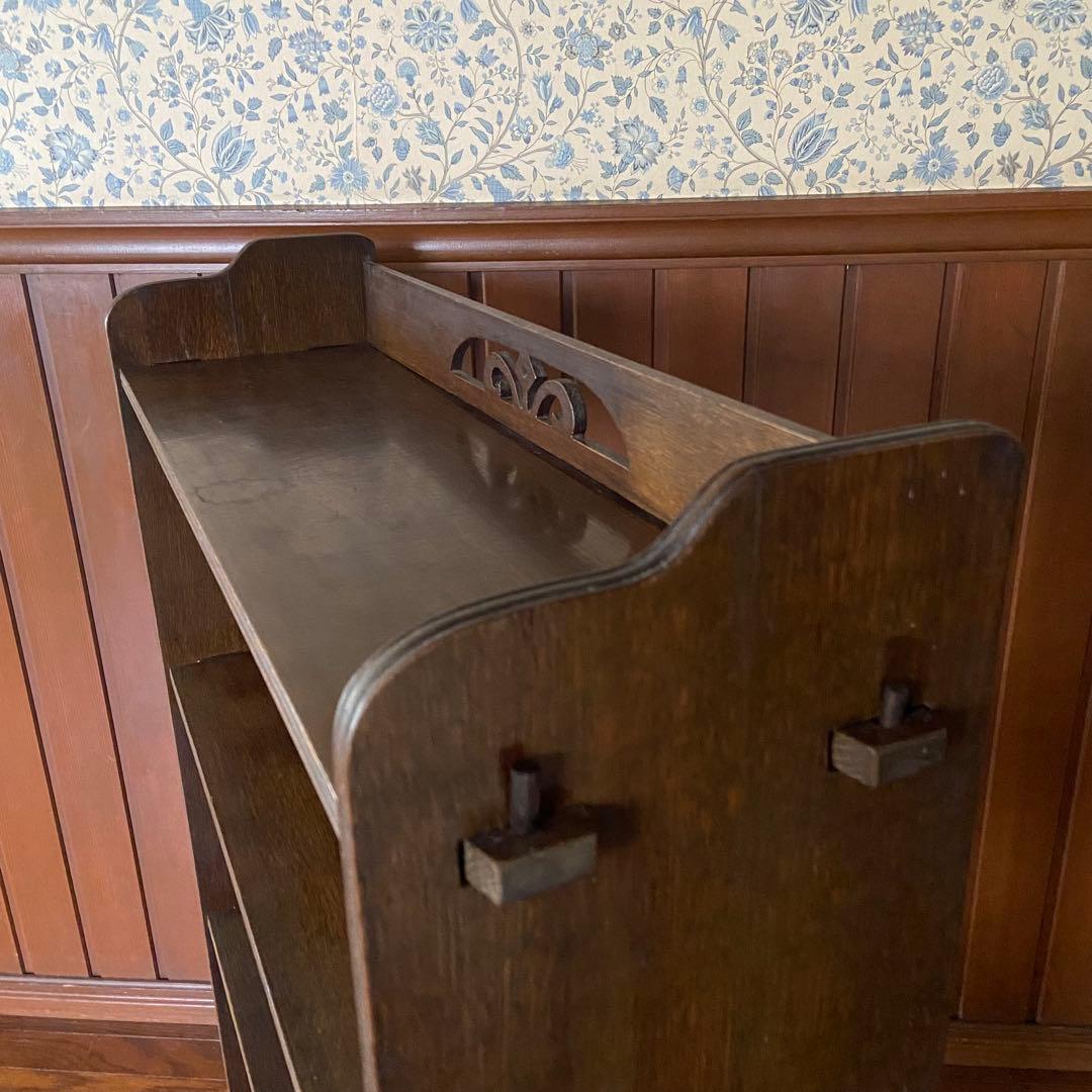 アンティーク　古い本棚　レトロ　楔棚　オープンラック　くさび棚　本止め棒付き