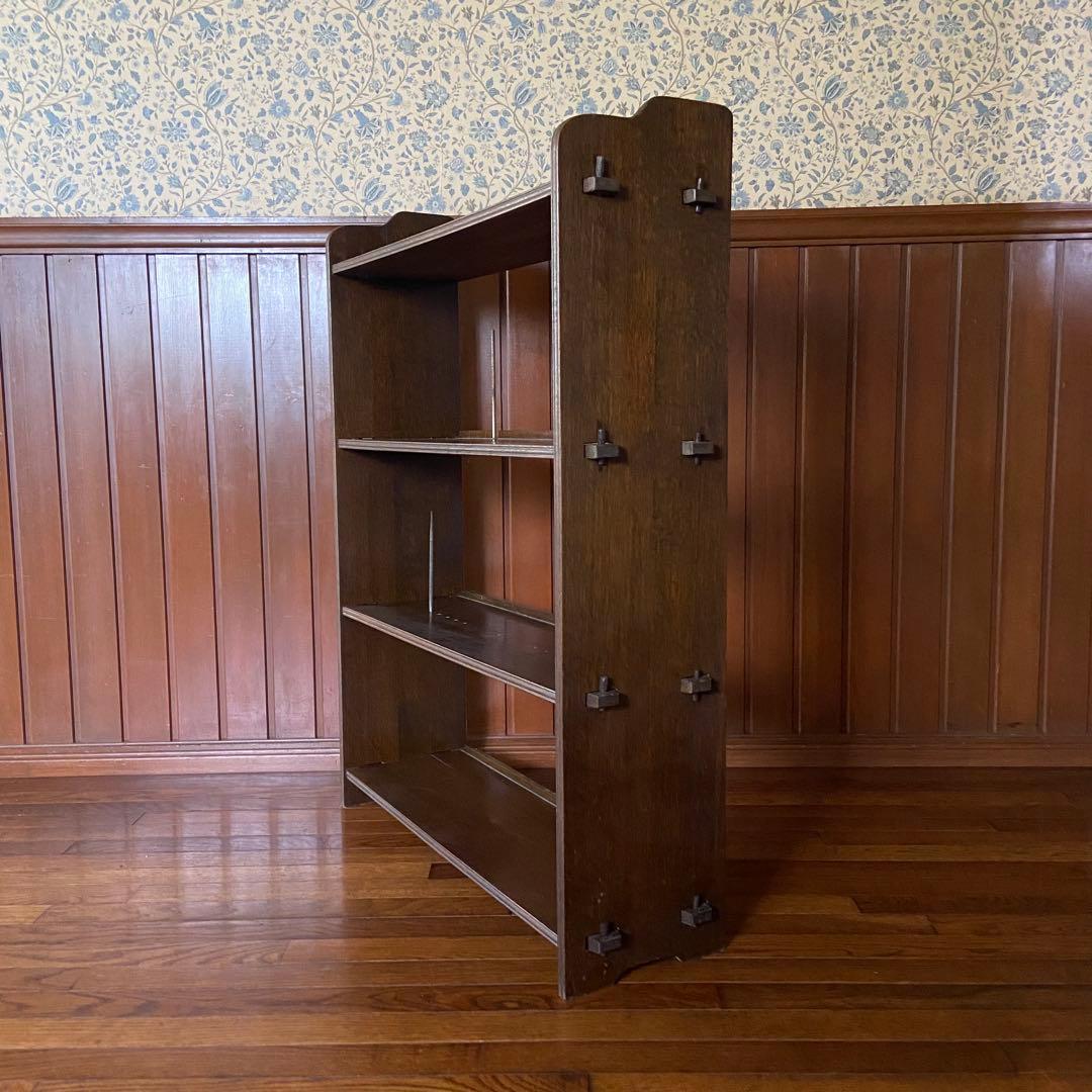 アンティーク　古い本棚　レトロ　楔棚　オープンラック　くさび棚　本止め棒付き