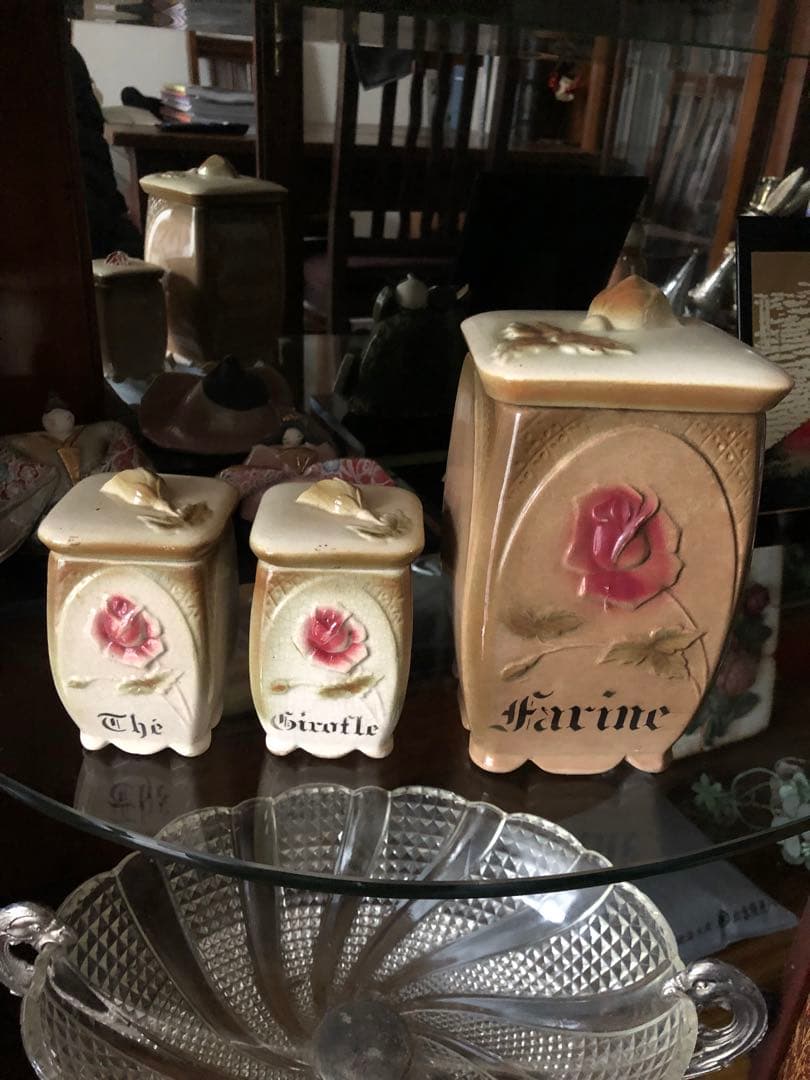 バルボティーヌ フラワープレート＋蓋付キャニスター3点＋真鍮ディッシュスタンド付