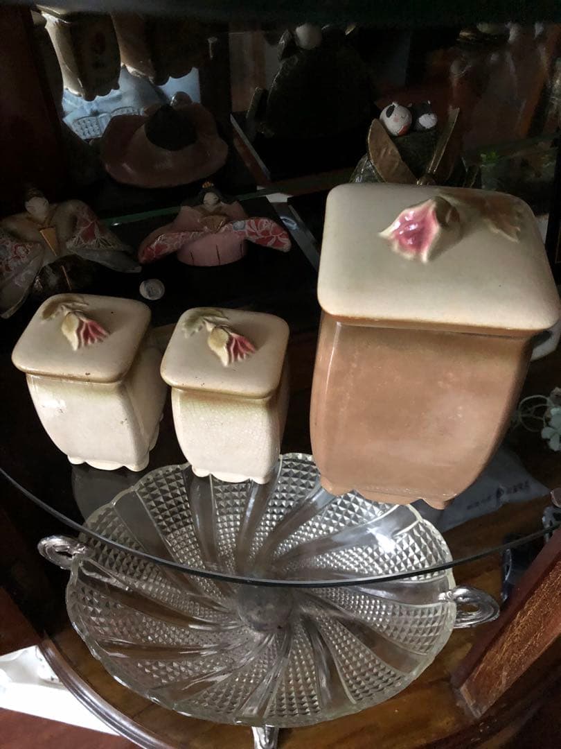 バルボティーヌ フラワープレート＋蓋付キャニスター3点＋真鍮ディッシュスタンド付