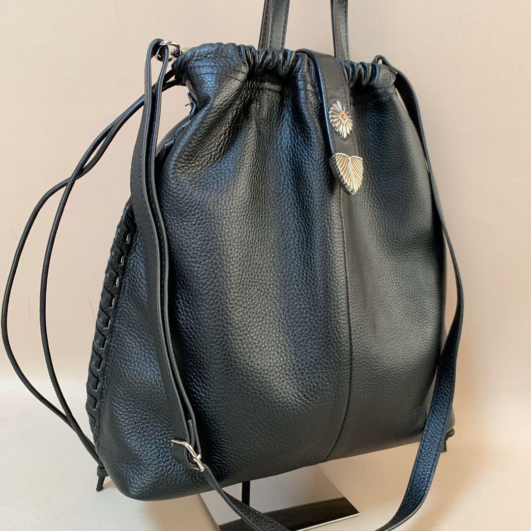 ear PAPILLONNER バックル巾着ショルダーバッグ　Lサイズ 黒