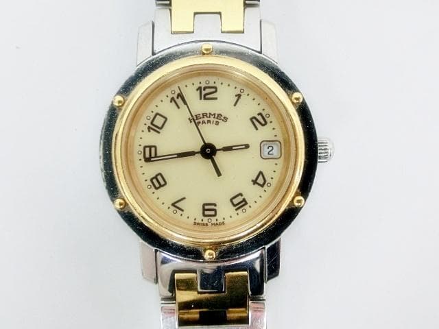 エルメス クリッパーCL4.220 白文字盤 デイト レディース 腕時計