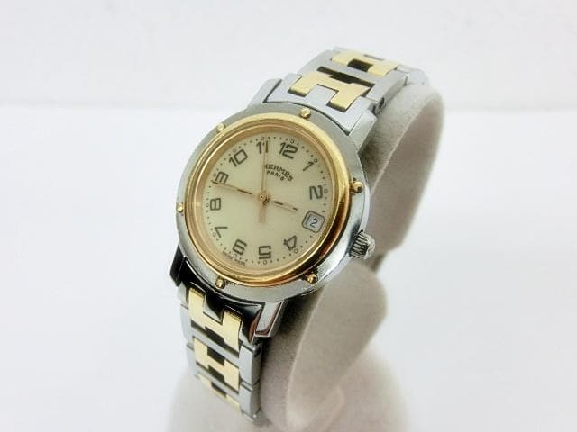 エルメス クリッパーCL4.220 白文字盤 デイト レディース 腕時計