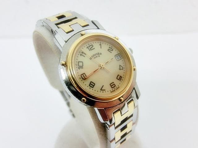 エルメス クリッパーCL4.220 白文字盤 デイト レディース 腕時計