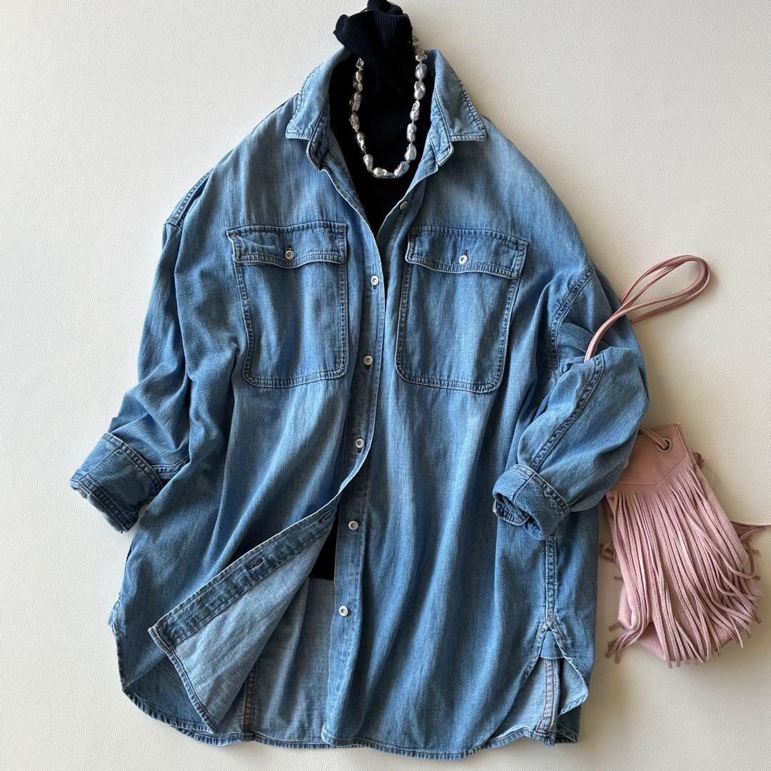 ヘルシーデニム ゆったり可愛い ALMOND デニムオーバーサイズシャツ
