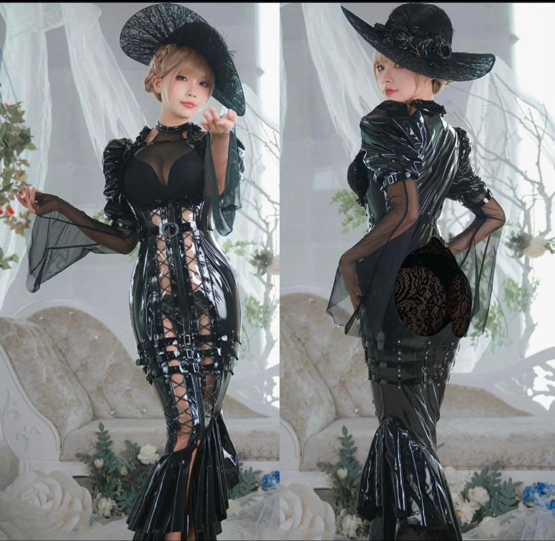 ゴスロリ 伯爵夫人 ゴシックエナメルマーメイドワンピース ブラック【歪萌舍】