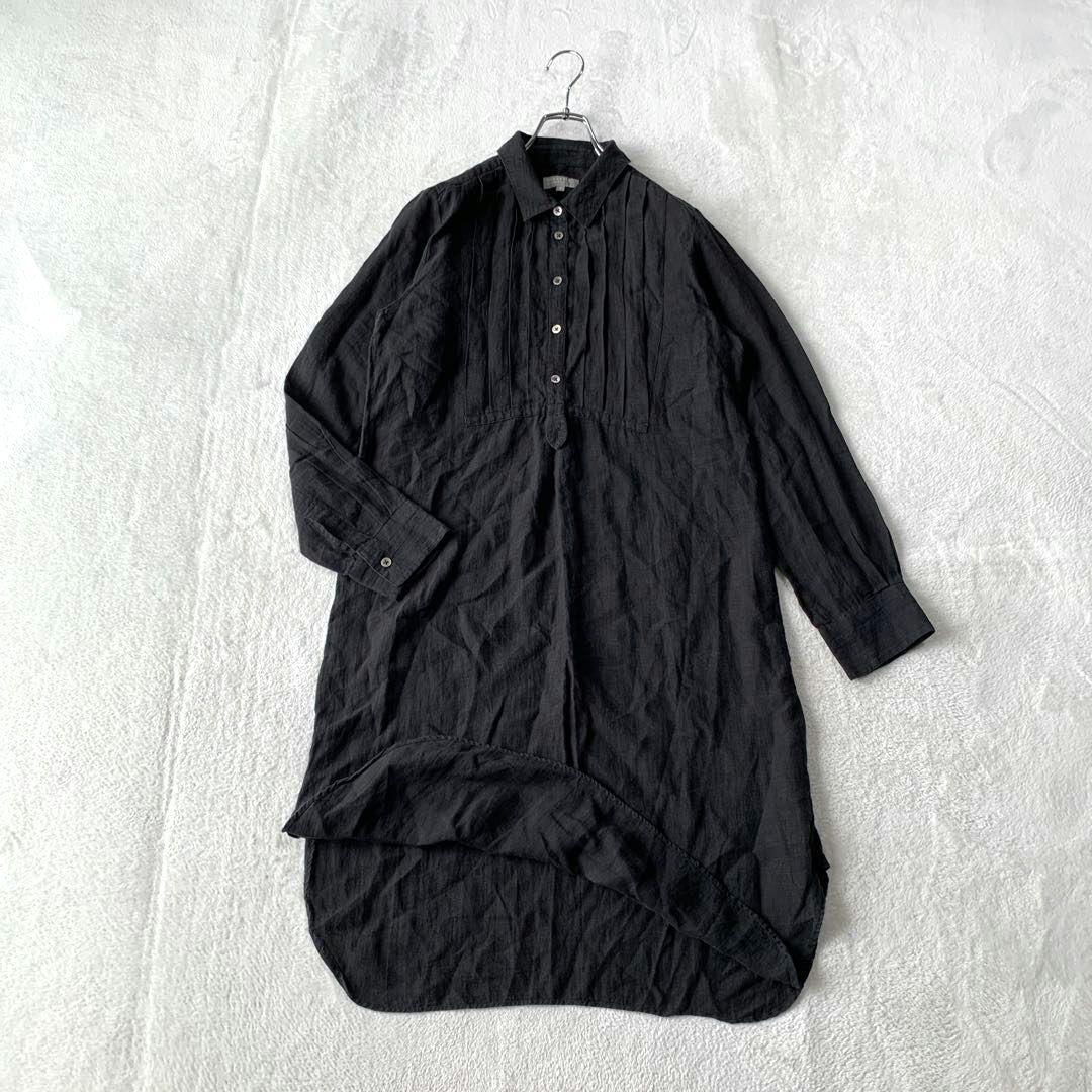 人気 マーガレット ハウエル 麻 リネン 長袖 タック プルオーバー ワンピース