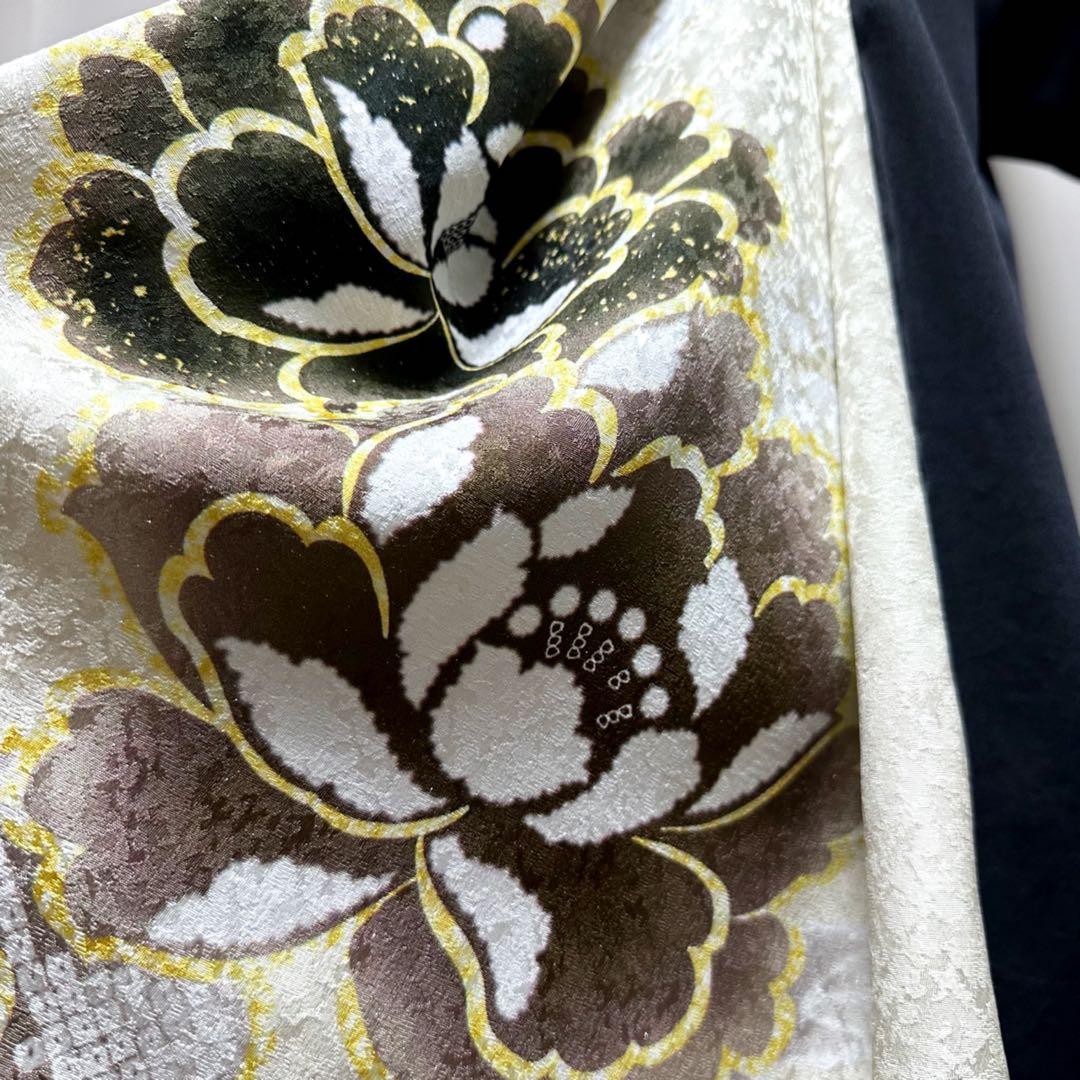 振袖　着物リメイク　ドレス　黒×大輪牡丹や菊　和柄　ワンピース　ハンドメイド