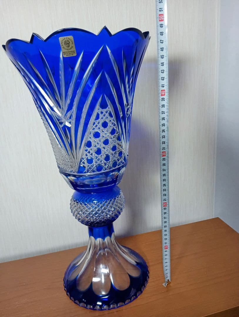 チェコボヘミア花瓶　青　　オブジェ　ビンテージ