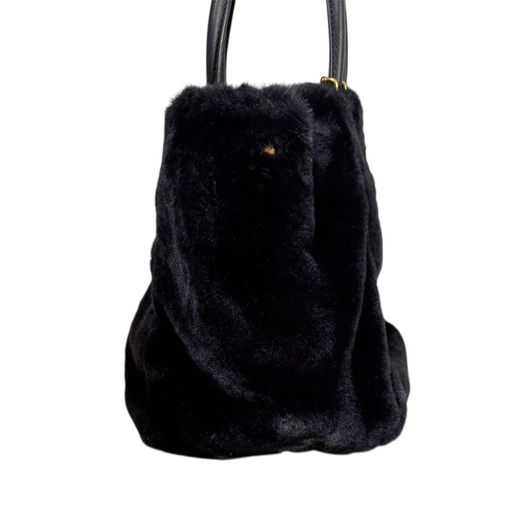 未使用　bonfanti　ファー × レザー　2WAY　ハンドバッグ　ブラック