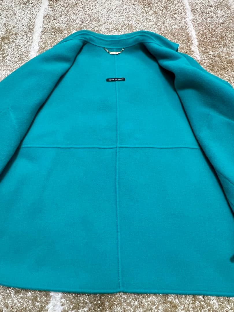 【超美品】DoCLASSE カシミヤ混ウールリバーコート 9号　ターコイズ