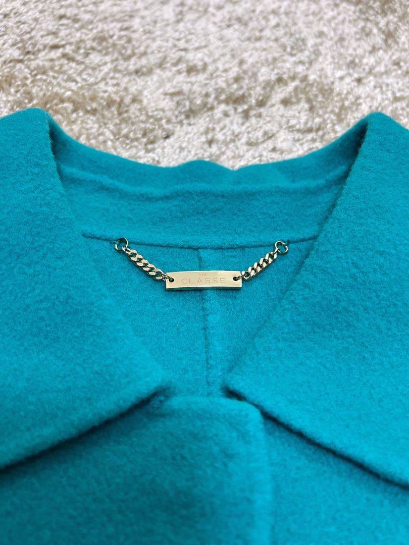 【超美品】DoCLASSE カシミヤ混ウールリバーコート 9号　ターコイズ
