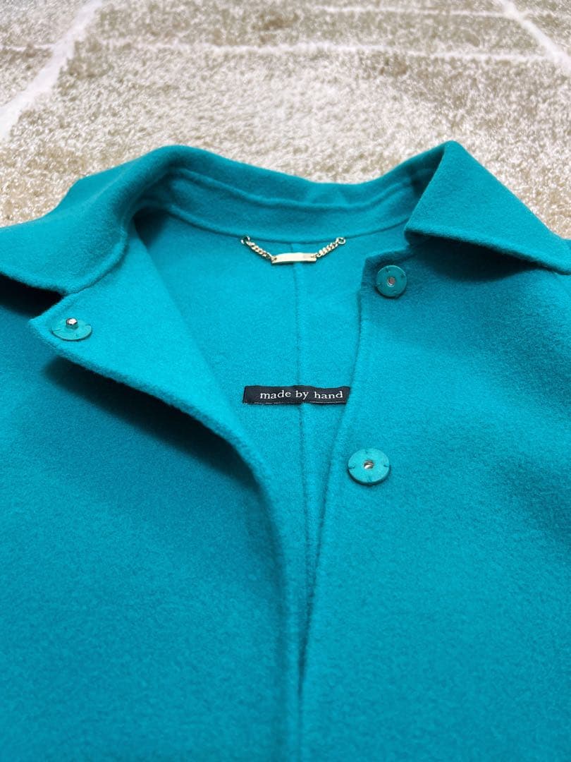 【超美品】DoCLASSE カシミヤ混ウールリバーコート 9号　ターコイズ