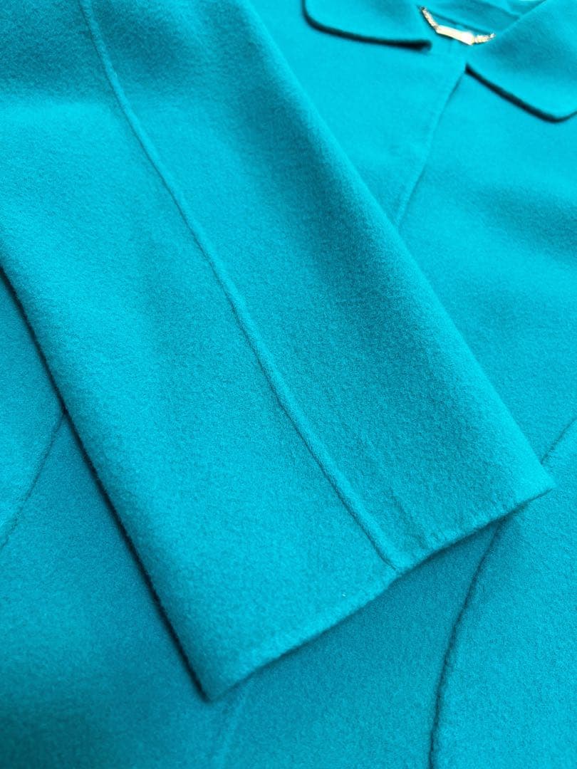 【超美品】DoCLASSE カシミヤ混ウールリバーコート 9号　ターコイズ