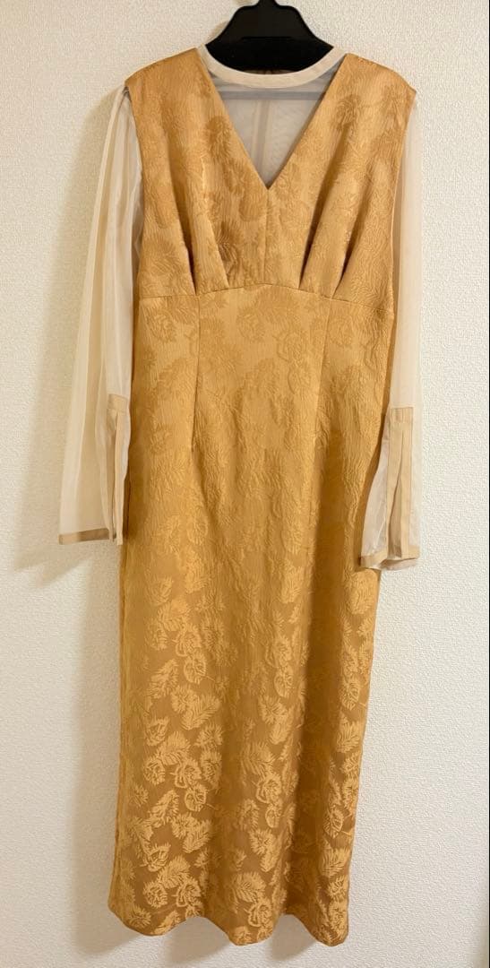 AIMER チュールブラウス付Vネックジャカードタイトパーティードレス　L