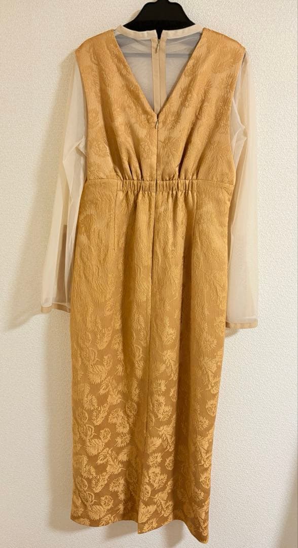 AIMER チュールブラウス付Vネックジャカードタイトパーティードレス　L