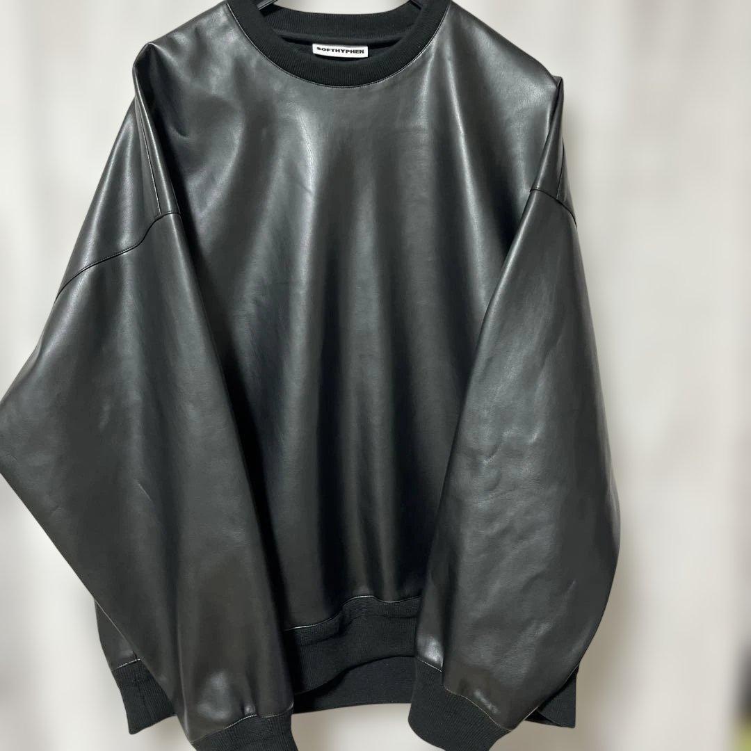 SOFTHYPHEN フェイクレザー トレーナー ブラック XL