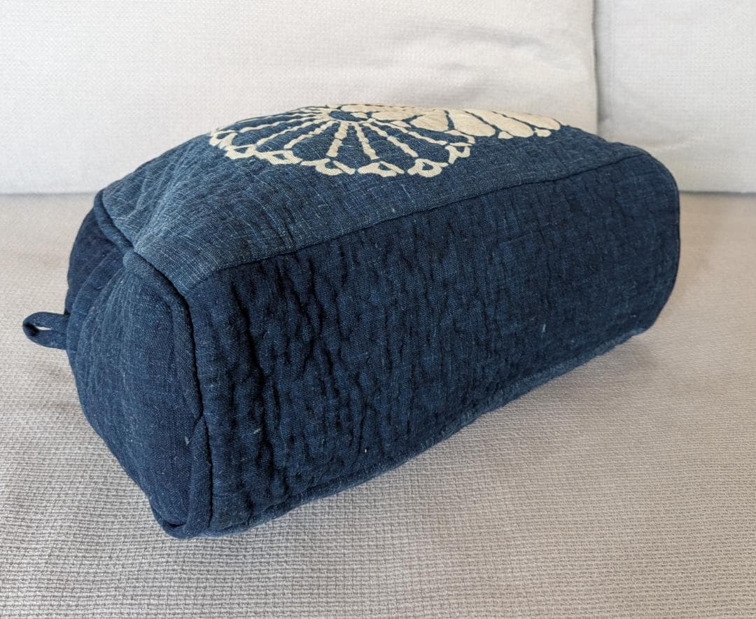 古布 藍染 手作り ハンドバッグ ヴィンテージ 37cm Indigo 菊紋