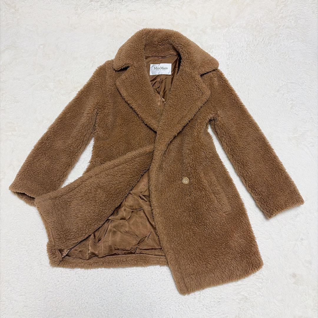 超高級 MaxMara マックスマーラ シルク キャメル テディベア ボアコート