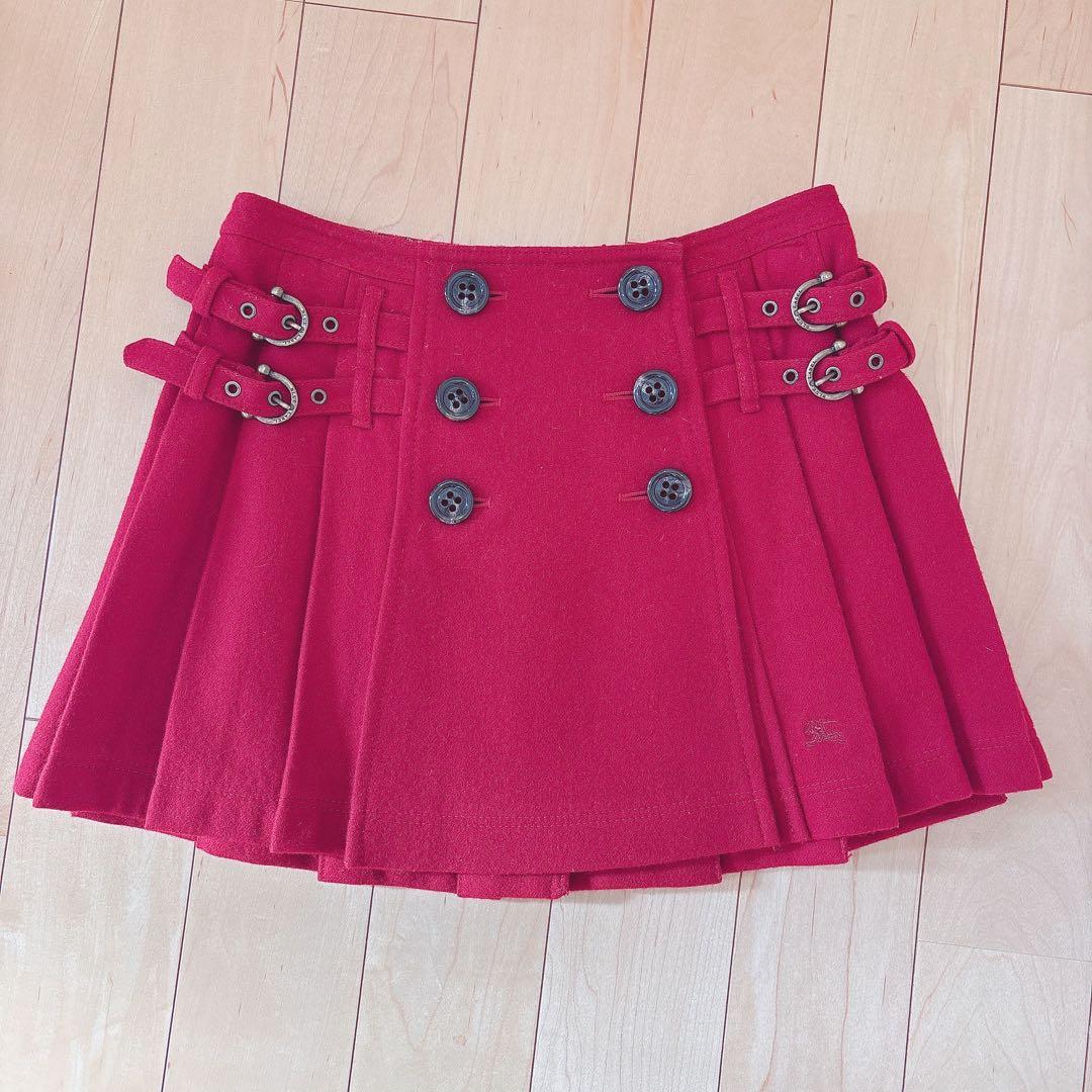 【超美品】♡バーバリーブルーレーベル♡プリーツ巻きスカート♡レッド♡