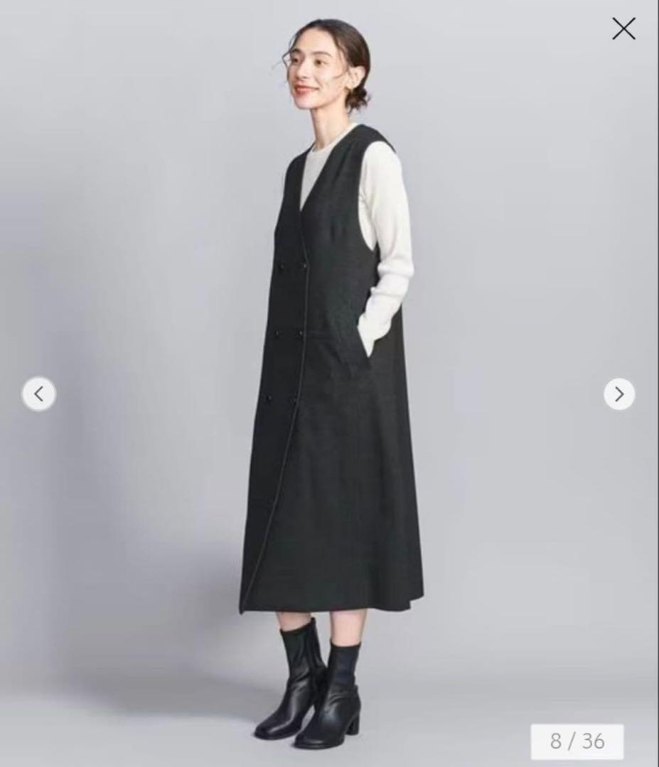 ビューティ＆ユース ヘリンボーン ジャンパースカート＆ジレ ブラック　S