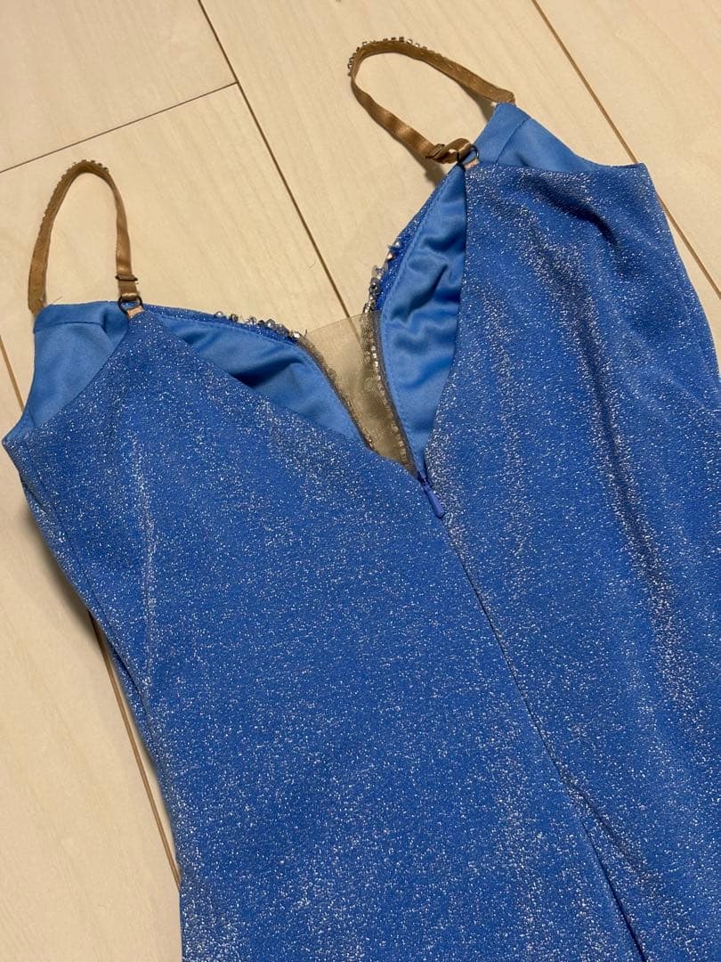 エンジェルアール ラメ ビジュー ブルー ロングドレス