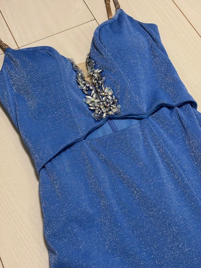 エンジェルアール ラメ ビジュー ブルー ロングドレス